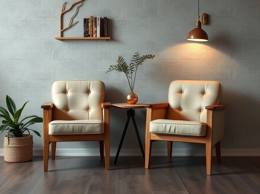 Kit 2 Poltronas Shine Bege: Detalhes Sobre o Acabamento Castanho da Madeira