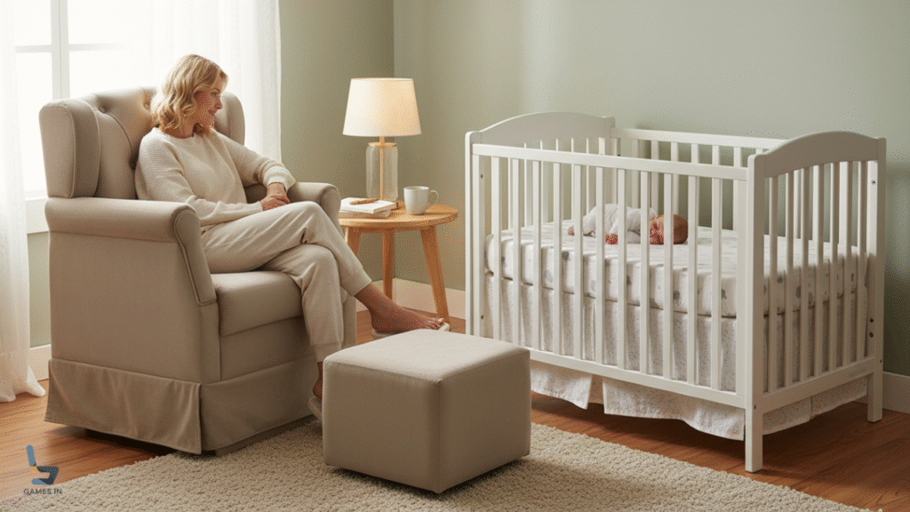 Aconchego e Calma: Poltrona De Amamentação Com Balanço + Puff