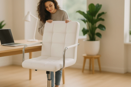 Cadeira De Escritório Simples Estofada Diretor Baixa Home Office Gomos Giratória Branca