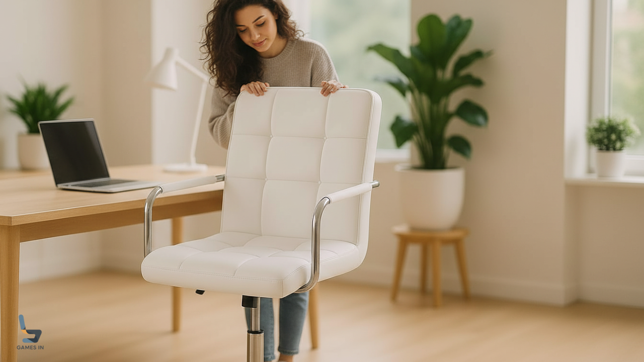 Cadeira De Escritório Simples Estofada Diretor Baixa Home Office Gomos Giratória Branca