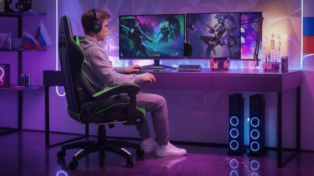 Cadeira Gamer Reclinável C/ Apoio Pés 150° Verde