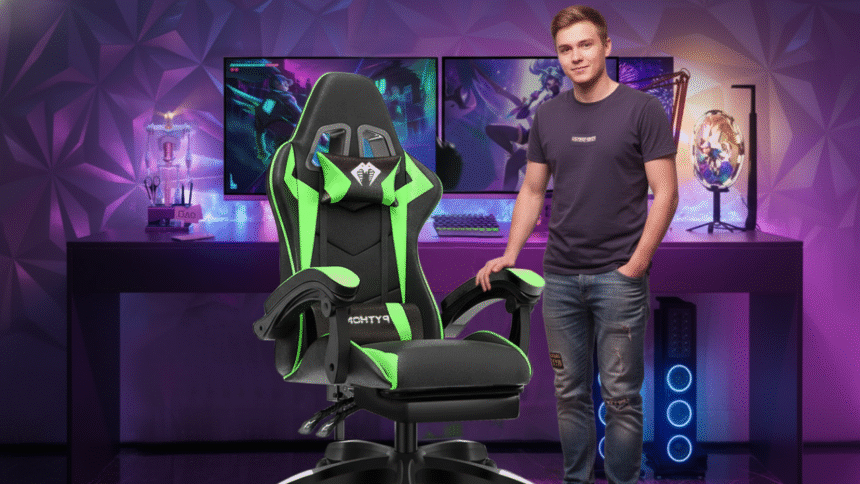 Cadeira Gamer Reclinável C/ Apoio Pés 150° Verde