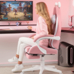 Cadeira Gamer Rosa Dowinx Gato C/ Apoio Massagem