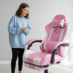 Cadeira Gamer Rosa Ergonômica Reclinável c/ Apoio.