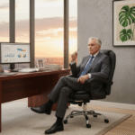 Cadeira Presidente Reclinável Apoio Pés Couro Preto