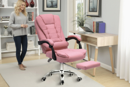 Cadeira de Escritório Presidente Reclinável C/ Apoio Pés (Rosa)