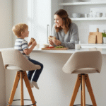 Conforto Elevado: Cadeira Alta Para Bancada Giratória Estofada Bege