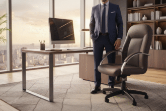 Elegância e Controle: Cadeira Presidente Giratória Reclinável Marrom Café