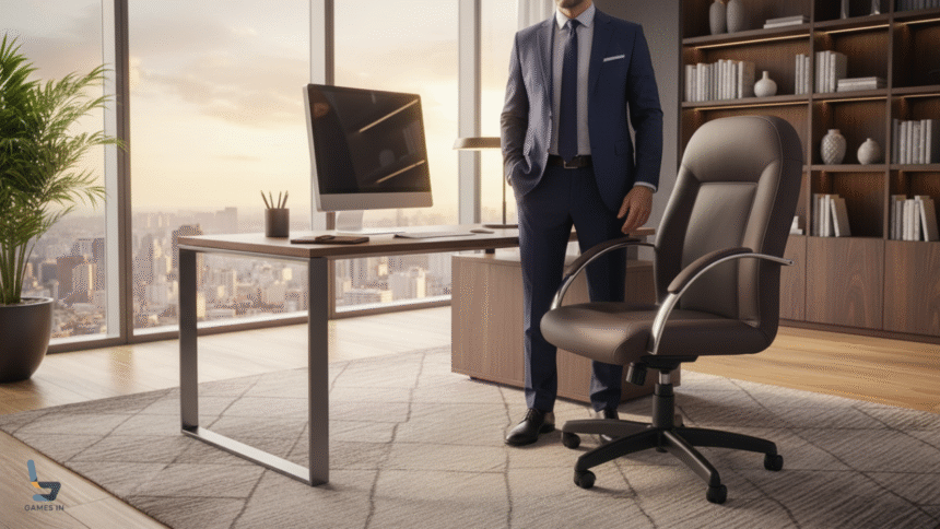 Elegância e Controle: Cadeira Presidente Giratória Reclinável Marrom Café