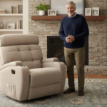 Luxo e Movimento: Poltrona do Papai Giratória e Balanço Linho Bege