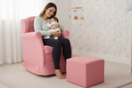Poltrona de Amamentação Balanço Com Puff Platinum Decor (Rosa)