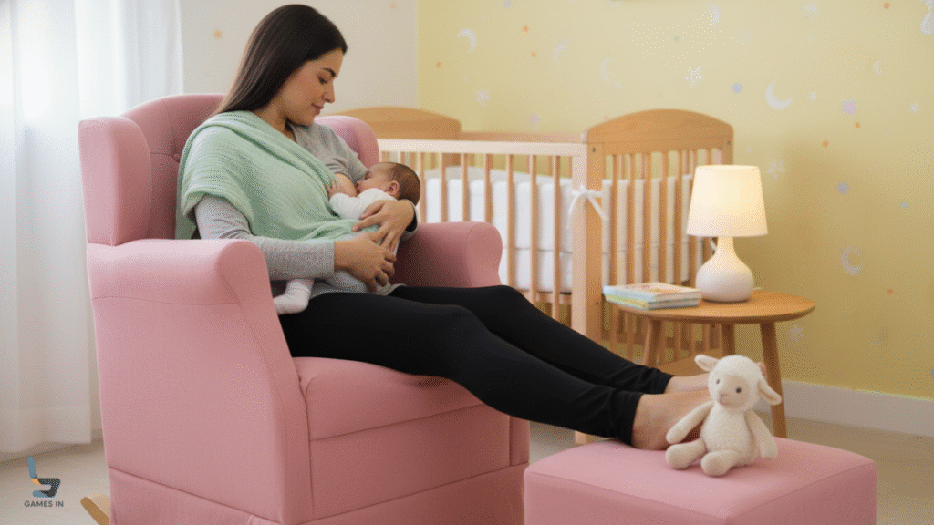 Poltrona de Amamentação Balanço Com Puff Platinum Decor (Rosa)