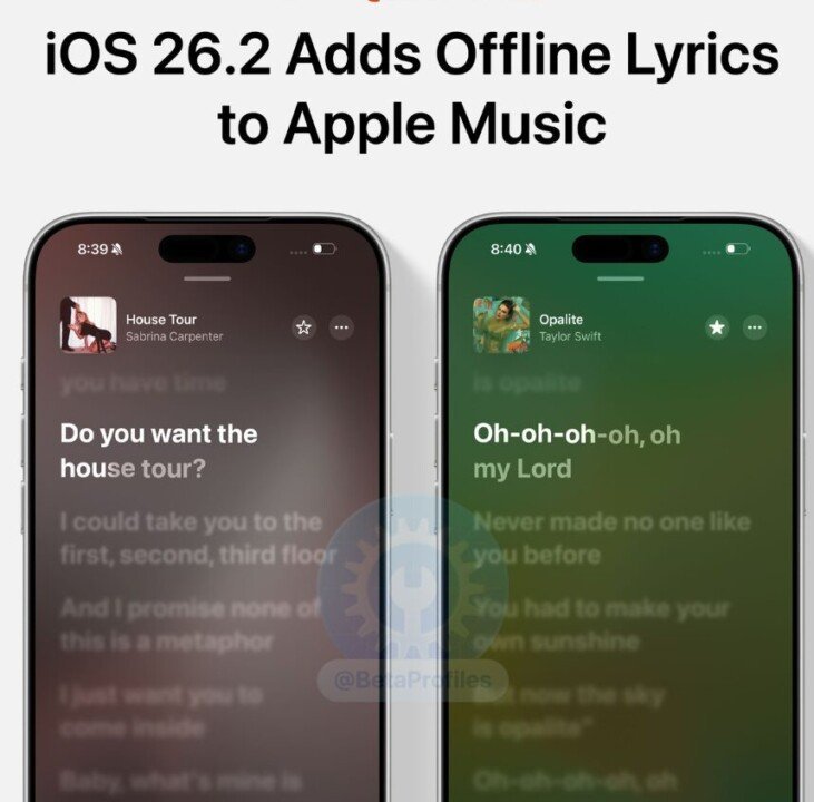 Apple Music iOS 26.2 traz letras offline e nova interface - Imagem do artigo original
