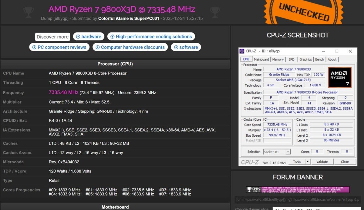 Ryzen 7 9800X3D atinge 7,33 GHz e quebra recorde mundial - Imagem do artigo original